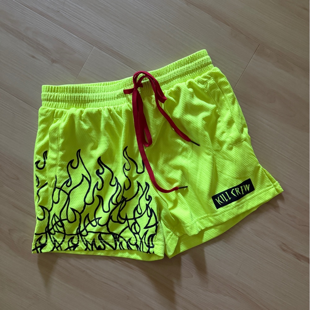 Kill Crew Neon Yellow Flame Athletic Shorts